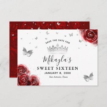 Small Silver And Red Roses Elegant Save The Date Front View
