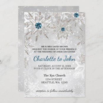 Small Silver Aqua Snowflakes Winter Wedding Front View