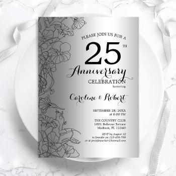 silver black floral 25th anniversary invitation