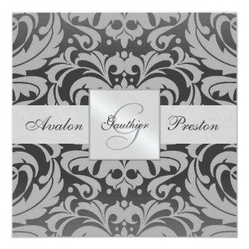 Small Silver & Black Monogram Damask Wedding Front View