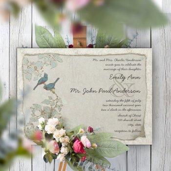 Small Silver Blue Love Bird Damask Wedding Front View