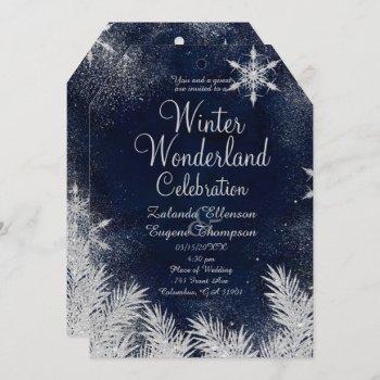 silver blue snowflake wedding winter wonderland invitation
