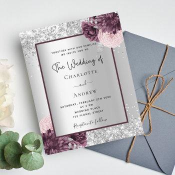 silver burgundy floral wedding invitation