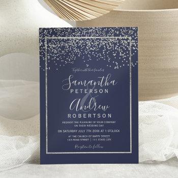 Small Silver Confetti Navy Blue Typography Wedding Front View