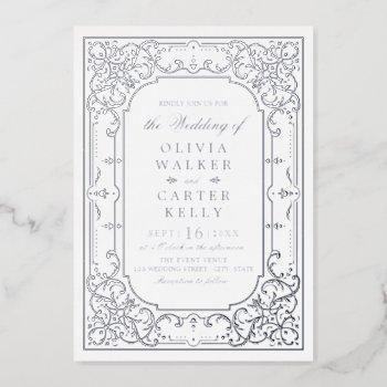 silver elegant ornate romantic vintage wedding foil invitation