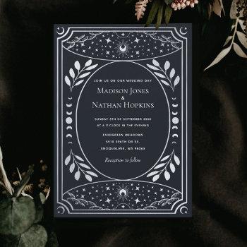 silver elegant tarot card wedding invitation