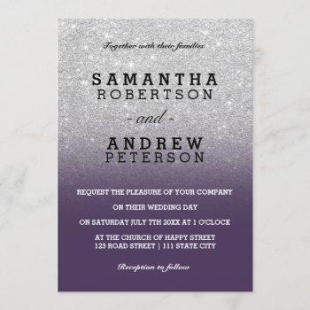 Small Silver Faux Glitter Purple Chic Ombre Wedding Front View