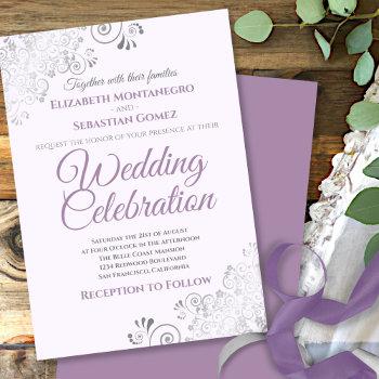 silver filigree elegant simple purple wedding invitation