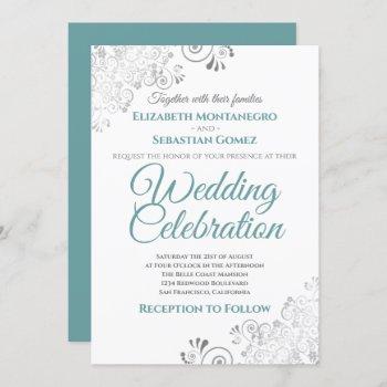 silver filigree elegant simple teal & gray wedding invitation