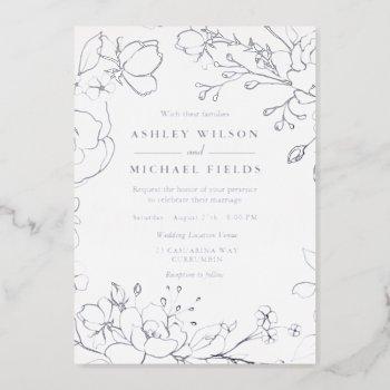 silver floral elegant modern wedding real silver foil invitation