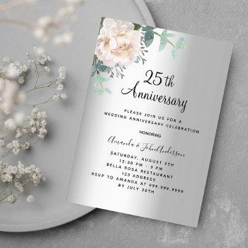 silver floral greenery 25th wedding anniversary invitation