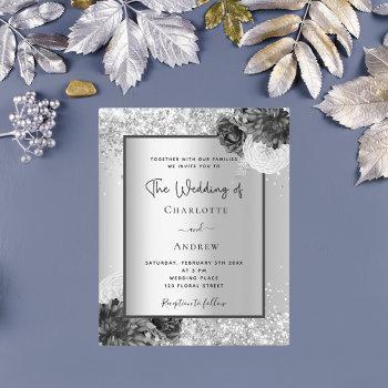 silver floral monochrome budget wedding invitation