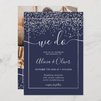 Small Silver Foil Navy Blue Photo Initials Wedding Front View