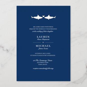 silver foil shark wedding foil invitation