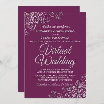 silver frills cassis magenta chic virtual wedding invitation