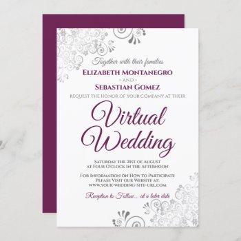 silver frills cassis purple white virtual wedding invitation