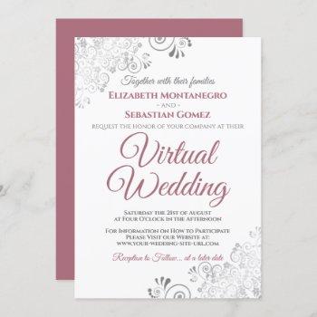 silver frills dusty rose & white virtual wedding invitation