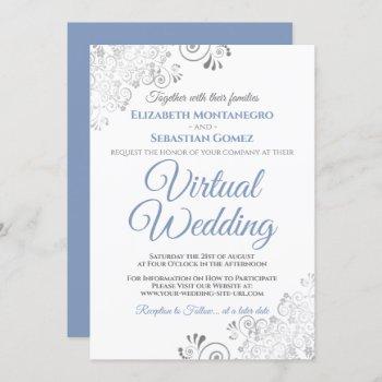 silver frills elegant blue & white virtual wedding invitation