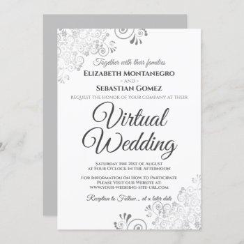silver frills elegant gray & white virtual wedding invitation