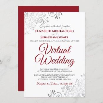 silver frills elegant red & white virtual wedding invitation