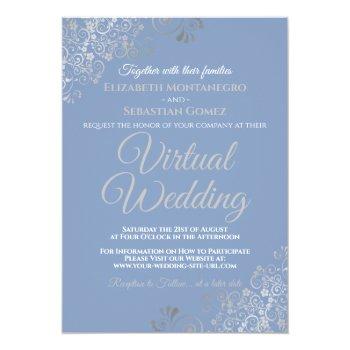 Small Silver Frills Light Blue And Gray Virtual Wedding Front View