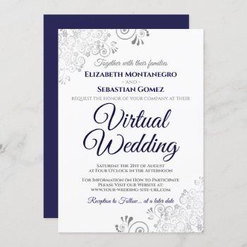 Small Silver Frills Navy Blue & White Virtual Wedding Front View