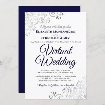 silver frills navy blue & white virtual wedding invitation