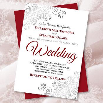 silver frills red & gray on white wedding invitation