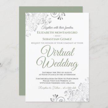 silver frills sage green & white virtual wedding invitation