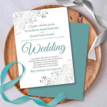 Small Silver Frills Simple Chic Teal And Gray Wedding Front View