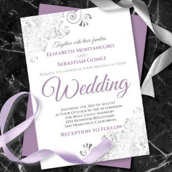 Small Silver Frills Simple Purple Gray & White Wedding Front View