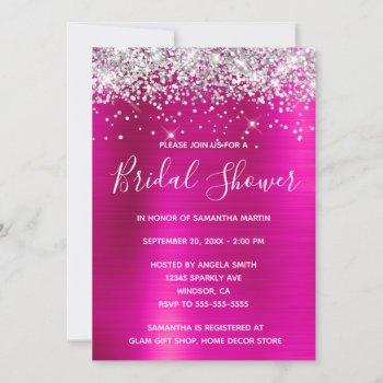 silver glitter hot pink foil bridal shower invitation