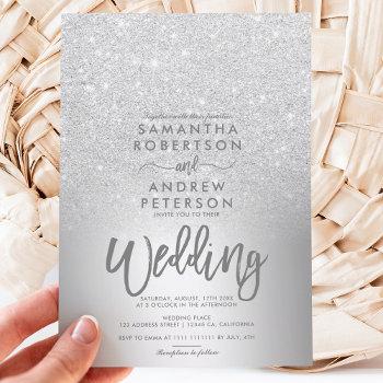 silver glitter ombre metallic foil grey wedding invitation