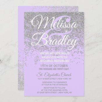 silver glitter sparkles lavender purple wedding invitation