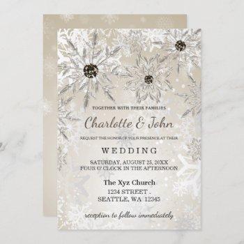 silver gold snowflakes winter wedding invitation