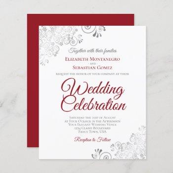 silver lace red on white budget wedding invitation