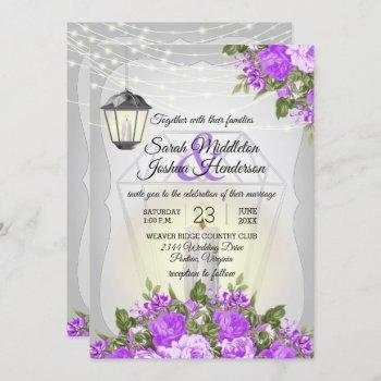 Small Silver Lanterns And Purple Flower Wedding Front View
