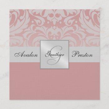 Small Silver Monogram Linen Damask Pink Front View