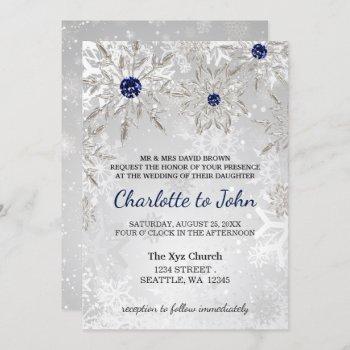 Small Silver Navy Snowflakes Winter Wedding Front View