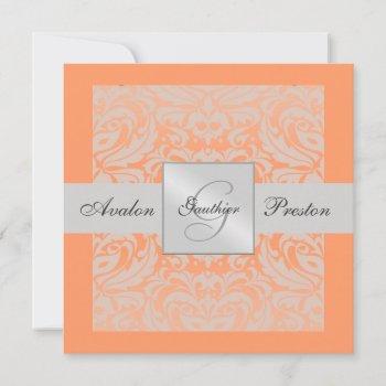 Small Silver & Peach Monogram Damask Border Front View