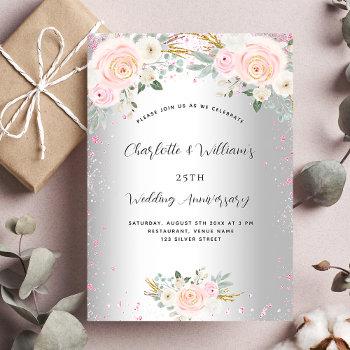 Small Silver Pink Floral 25th Wedding Anniversary Luxury Front View