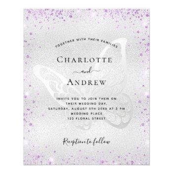 silver purple butterfly budget wedding invitation flyer