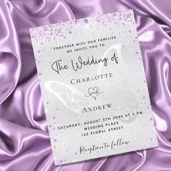 silver purple butterfly elegant wedding invitation postcard