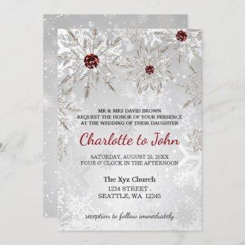 Small Silver Red Snowflakes Winter Wedding Front View