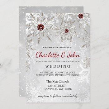 silver red snowflakes winter wedding invitation