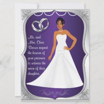 silver rings bride heart purple wedding invitation