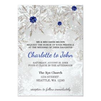 Small Silver Royal Blue Snowflakes Winter Wedding Front View