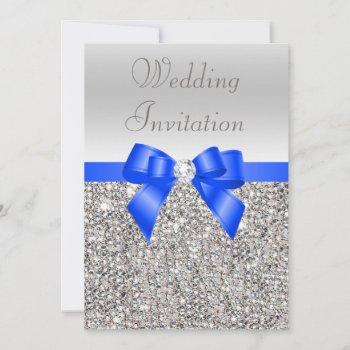Small Silver Sequins Royal Blue Bow And Diamond Wedding Front View