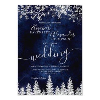 Small Silver Snow Pine Navy Christmas Winter Wedding Front View