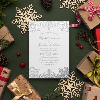 silver snowflake winter wedding foil invitation